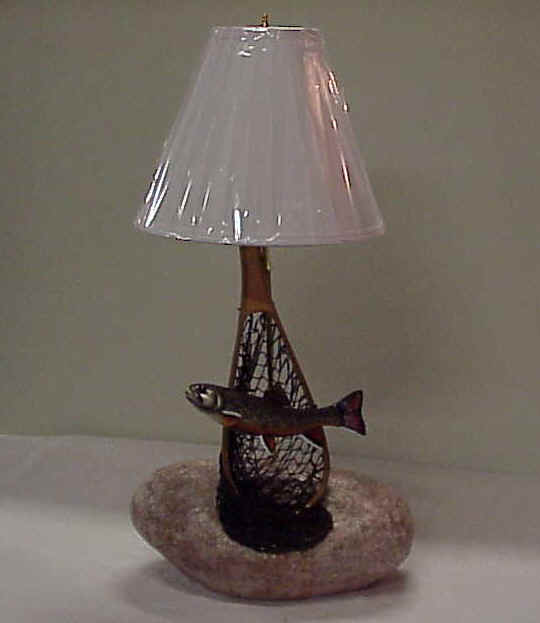 Carved Wood Trout Lamp