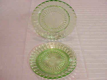 Green Depression Glass Pillar Optic Sherbet Plates