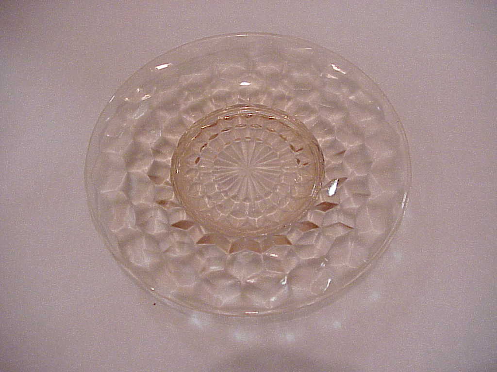 Jeanette Depression Glass Pink Cubist Pattern Saucers