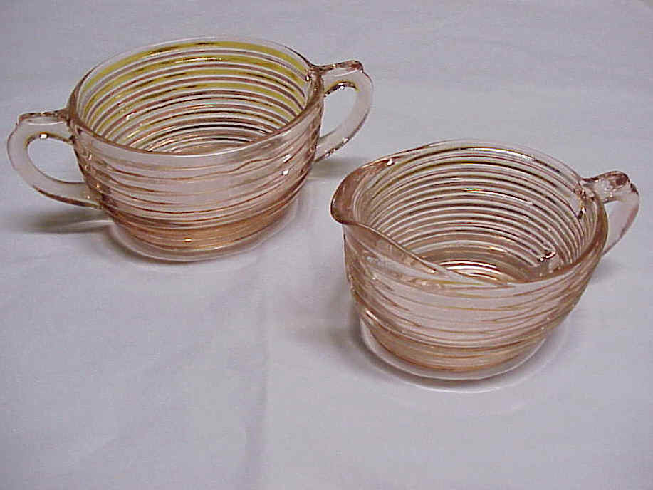 Pink Depression Glass Manhattan or "Horizontal Ribbed" Cream & Sugar Set